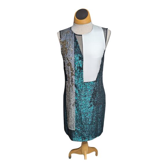 3.1 Phillip Lim Ivory Green 100% Silk Sequin Embellished Mesh Panel Mini Dress 2 - Picture 2 of 8